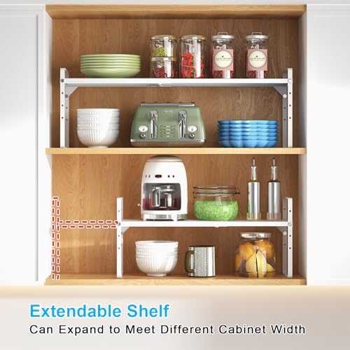 15.5 to 25.5 Inch Kitchen Cabinet Shelf Organizers, Adjustable Kitchen Counter Shelf Organizer, Set of 3 Expandable Countertop Storage Shelves, Stackable Design, 30LBS Heavy Duty, Space Saver - Image 4