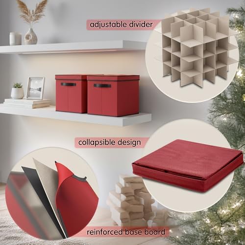 Mobi Lock Christmas Ornament Storage Box with Dividers - Holiday Ornament Organizer Bag - Holds 64 Balls - Durable Red Fabric Container, No Tray - Foldable Xmas Decorations Storage - Image 5