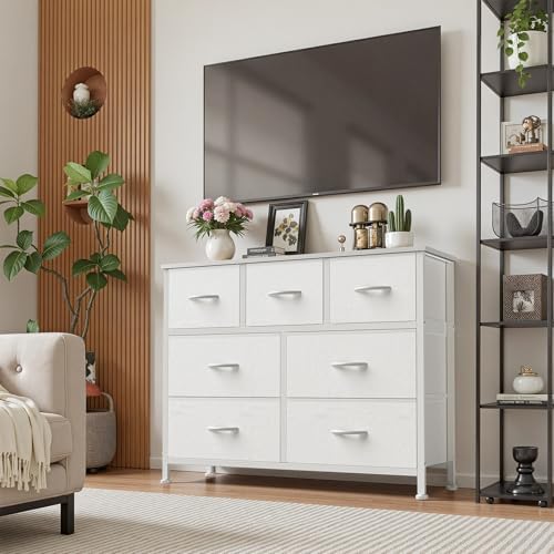 Sweetcrispy 7 Drawer Dresser for Bedroom Storage with Fabric Bins, White - Image 2