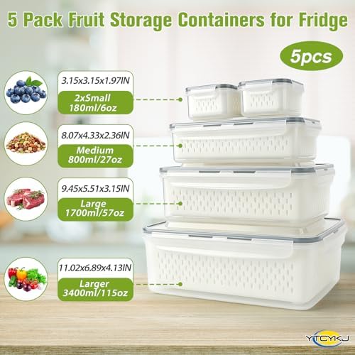 5-Pack Fruit Storage Containers for Fridge with Removable Colanders & Lids - Image 2