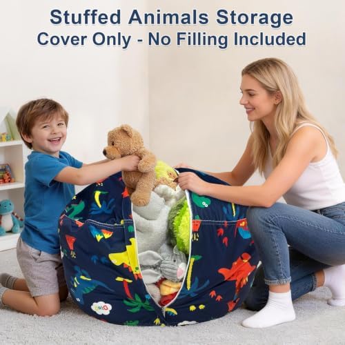 Lukeight Dinosaur Stuffed Animal Storage Bean Bag Chair Cover for Adults (No Filler), Velvet Plush Toy Organizer Seat, Long YKK Zipper, Side Pocket, XXX-Large 42"D x 23"H - Image 4