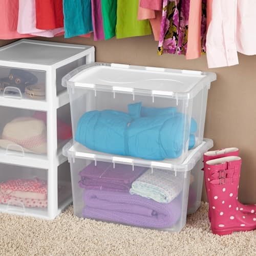 Sterilite Hinged Lid Storage Box, Clear Plastic, White, 48 Qt, 18-Pack - Image 5