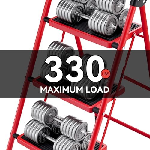 KINGRACK 3 Step Ladder, Folding Step Stool with Anti-Slip Wide Pedal - Image 2