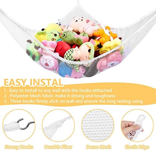 Jumbo Toy Hammock for Stuffed Animals, Extra Large Kids Children Mesh Toy Net Organizer (White 2Pack, 83 Inch) - Image 2