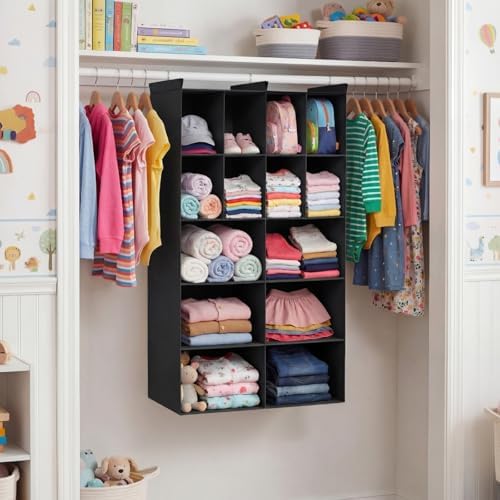 5 Tier Hanging Closet Organizer, 14 Compartments Dual Row Storage, Black - Image 2