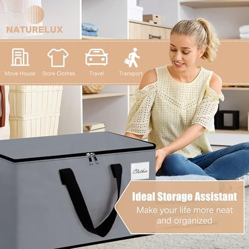 NATURELUX Heavy Duty Moving Bags - Extra Large Packing Bags and Storage Totes, Collapsible and Foldable Option for Moving and Storage, Multicolored, 125 L - 6 Pack - Image 3