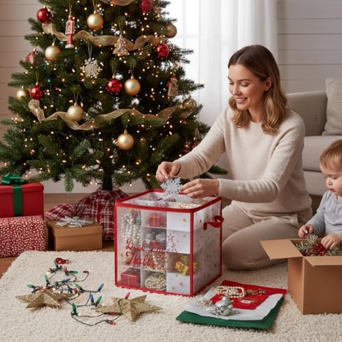 2-Pack Christmas Ornament Organizer Box with Adjustable Dividers for 64 Balls - Frosted Holiday Decor Storage Container, Space-Saving Plastic Christmas Ornaments Protection - Image 4
