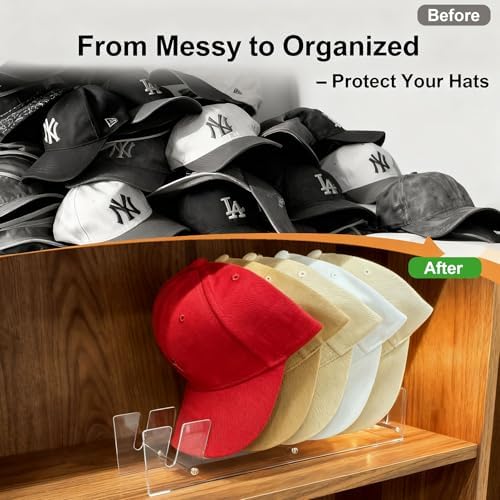 CARUUYI Hat Stand Organizer for Baseball Caps, Acrylic Hat Holder & Rack, 7PCS Clear Stand for 56 Caps, Ideal for Bedroom, Closet, Dresser, Office and Entrance - Image 3