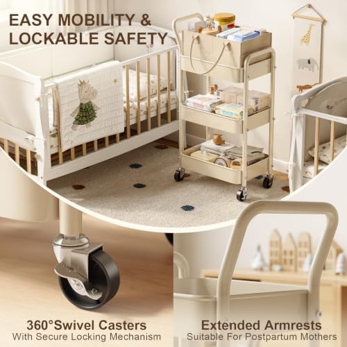 3 Tier Baby Diaper Caddy Organizer Cart with Detachable Dividers and Wheels - Image 6