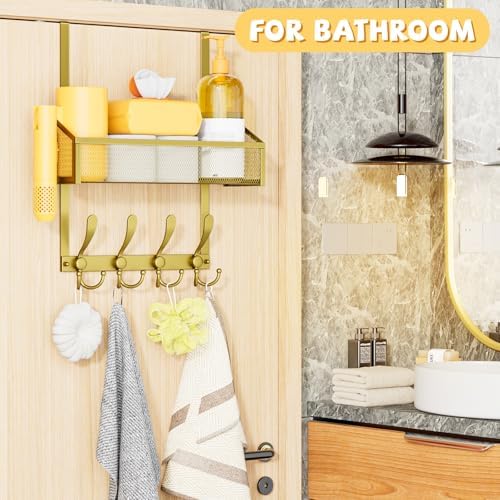 Kaiferty Over The Door Hooks Organizer, Coat Rack Over The Door Storage Hanger Towel Rack, Back of Door Storage Organizer for Bathroom,Bedroom,Kitchen,Office (Gold, 2-Tier) - Image 2