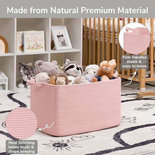Goodpick Large Woven Rope Blanket Basket, Rectangle, Pink, 75L - Image 6