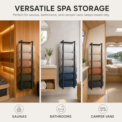 Bathroom Towel Storage Rack, 28 Inch Vertical Towel Holder Wall Mounted Organizer, Rustproof Stainless Steel, Large Capacity, Black - Image 3