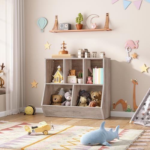 HOOBRO Kids Bookshelf, Bookcase Footboard, Toy Storage Cubby, Children's Toy Shelf, 35.4" L Toy Storage Cabinet, Fit for Children's Room, Playroom, Hallway, Kindergarten, Greige BG32CW01 - Image 2