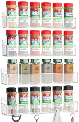Nieifi Spice Rack Wall Mount, 4 Pack Clear, 2" Depth, Screw/Adhesive by Nieifi