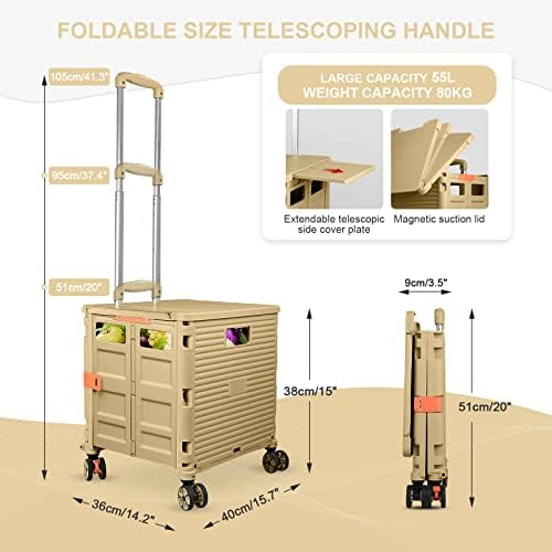 FELICON SELORSS Folding Utility Cart Portable Rolling Crate Handcart-Khaki - Image 4