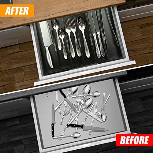 Bellsal Black Silverware Organizer Kitchen Drawer Organizer Expandable Bamboo Utensil Holder Cutlery Tray for Kitchen Utensil and Flatware Bedroom Office - Image 4