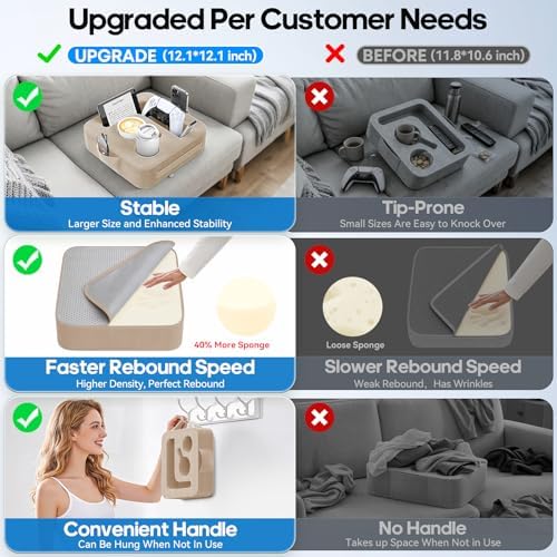 Couch Cup Holder Pillow, Sofa and Bed Organizer Caddy for iPad, Kindle, Switch, Game Controller, Remotes, Phones, Small-Sized Cup & Drink Holder for Couch, Bed, Desk, Car, Beach, Desk, Khaki - Image 4