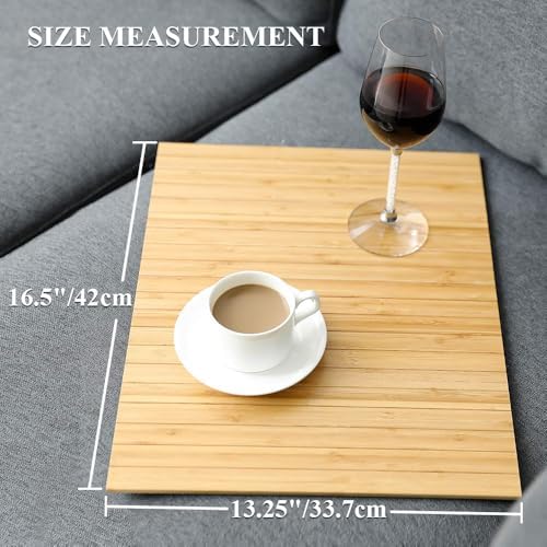 GEHE Sofa Arm Tray Table - Flexible/Foldable Couch Arm Table Perfect for Drink & Snacks Great Armrest Tray (16.5" L x 13.25" W x 0.35" H, Natural Bamboo) - Image 4