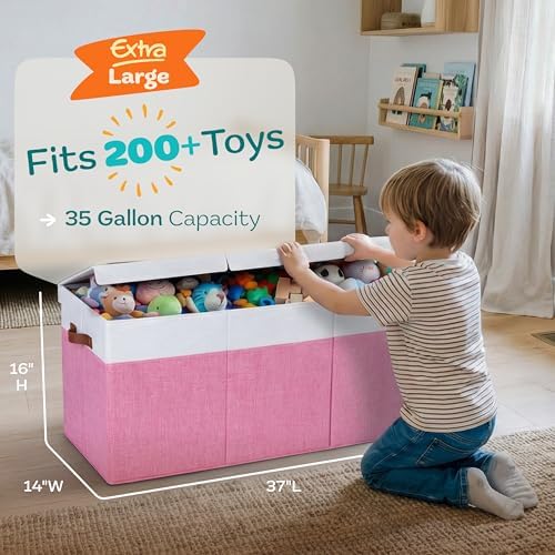 SoftOwl Extra Large Toy Storage Organizer with Lid - Sturdy, Collapsible Toy Chest Storage Box Design - Toys Bin with Dividers for Kids, Nursery, Bedroom, Playroom 37"x16"x14" - Image 2