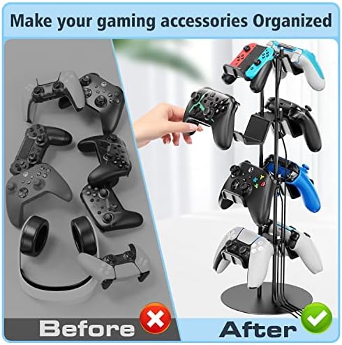 Kytok Controller Stand 4 Tiers with Cable Organizer for Desk, Universal Headphone Stand Compatible with Xbox PS5 PS4 Console Nintendo Switch, Headset Holder & Desk Mounts for 8 Packs Controller - Image 6