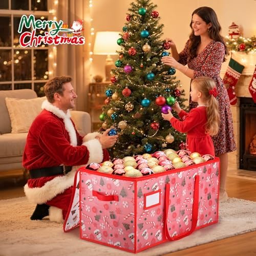 Plastic Christmas Ornament Storage Box with Adjustable Dividers, Waterproof Christmas Storage Containers Keep 128 Capacity, Dual Zippers, Ornament Organizer to Store Holiday Decor-Gloves - Image 7