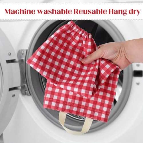 Gingham Plastic Bag Holder for Grocery Bag, Red - Image 5