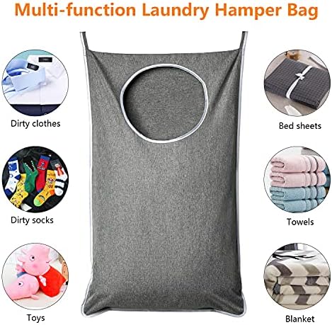 ANSTROUT XL Hanging Laundry Hamper, Extra Large Tear-resistance Door Hamper with 2 Types Hooks for Dirty Clothes, Save Bathroom Space Hanging Laundry Bag (36.5x 22 Inch,Grey) - Image 6