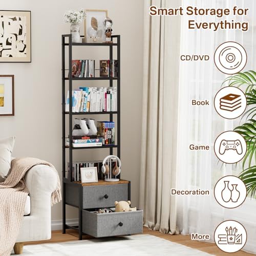 CD Storage Rack with Drawer, 5-Tier Media Storage Shelf - Image 4
