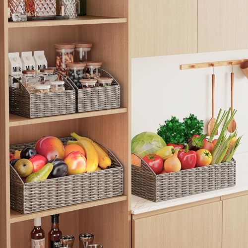 Pantry Baskets Organization, Wicker Storage Bin Shelf Grey - Image 2