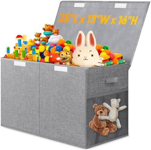 Large Toy Storage Box with Lid & Dividers, Collapsible Kids Toy Chest, Gray by Rocamdo