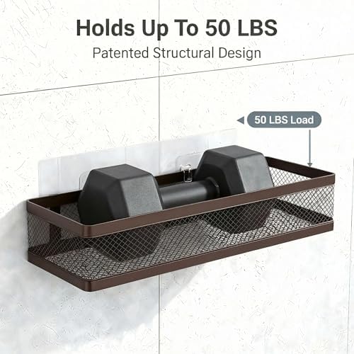 PUSDON 5-in-1 16.5" Extra Long Slim Wall Mount Wrapped Mesh Kitchen Organizer & Shower Caddy Kit, with Paper Towel Holder, Utensil Holder, Soap Dish, Holds 50LBS - Vintage Bronze, Netting - Image 5