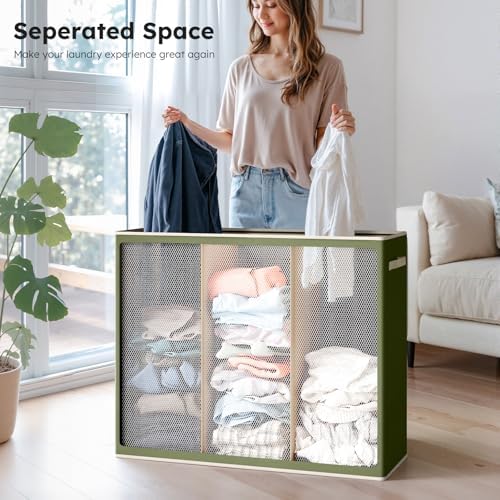 SOLEDI 180L 3-Section Laundry Hamper with Lid, Extra Large Dirty Clothes Basket with Sturdy Handles for Laundry Room & Bedroom - Durable Organizer for Sorting Laundry - Image 4