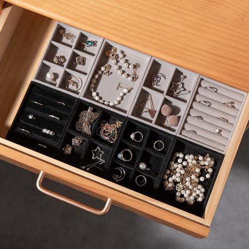 Frebeauty Small Jewelry Trays for Drawer,2 Pack 4 Grid Earring Organizer - Image 6