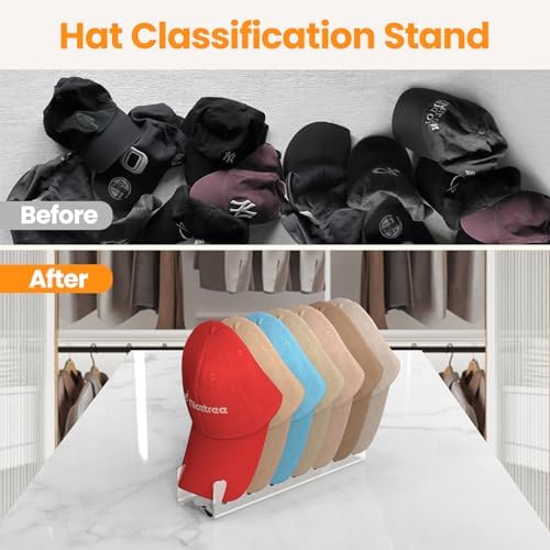 Nicetree Hat Organizer, 2 Pcs No Install Acrylic Hat Racks for 14 Baseball Caps Storage, Hat Stand for Baseball Caps Display and Organizer for Dresser, Bedroom, Closet, Office - Image 2