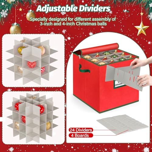 StorageRight Christmas Tree Bag & Ornament Storage Box Set, Water-Resistant 7.5 Ft Tree Storage & 64-Compartment Organizer with Dividers, Tag Pockets & Handles, Heavy-Duty Xmas Decor Containers, Red - Image 4