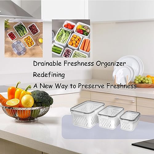 Fruit and Vegetable Storage Containers for Fridge, 6 Pcs/3 Sets Keep Fresh Produce Saver Containers Keeper, Food Storage Containers with Removable Colander (grey) - Image 4