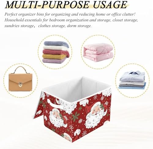 Christmas Santa Claus Storage Bins with Lids and Carrying Handle,Foldable Storage Boxes Organizer Containers Baskets Cube with Cover for Home Bedroom Closet Office - Image 7