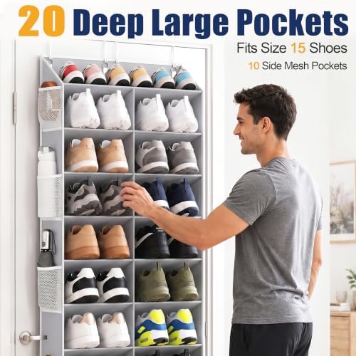 UVIAHOMI 20-30 Pairs Over the Door Shoe Organizer with Side Mesh Pockets - Image 4