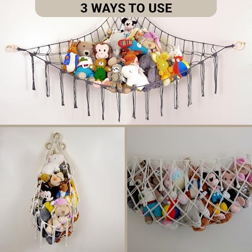 ABBY BABY Large Stuffed Animal Hammock Corner - Stuffed Animal Storage - 100% Natural Cotton Macrame Stuffed Animal Net - Stuff Animal Organizer - Net for Stuffed Animals Corner Large-Gray - Image 5