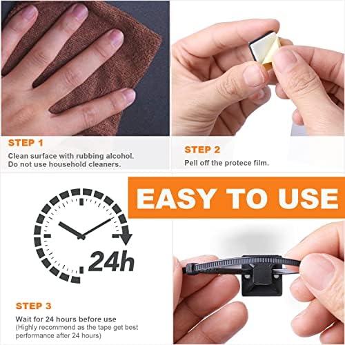 50 Pack 1.5 inch Zip Tie Adhesive Mounts Self Adhesive Cable Tie Base Holders with Multi-Purpose Tie wire clips with screw hole,Anchor stick on wire holder with 8 inch zip ties（Black） - Image 6
