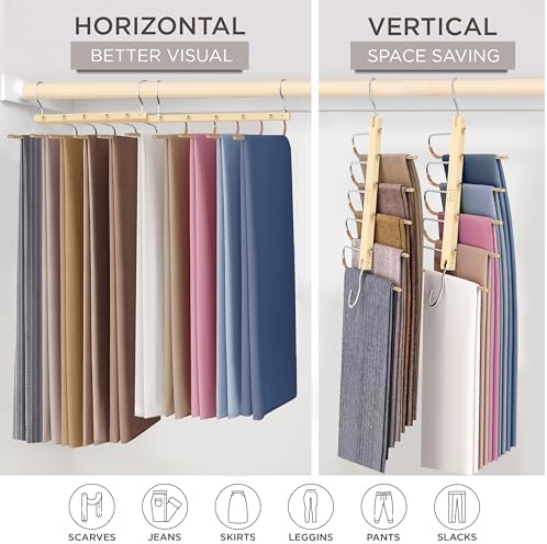 MORALVE Pants Hangers Space Saving - 4 Pack European Beechwood Scarf and Jean Hangers - Closet Organizer and Space Saver Pant Rack, Leggings Hanger, and Scarf Holder with 360° Swivel Hook - Image 4