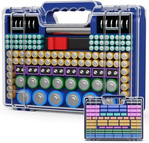 Tututry Battery Organizer Storage Holder Box Case with Tester, Ultra-Large 262+ Batteries Container with Double-Sided, Holds AA AAA 4A 23A C D Cell 9V 3V Lithium 4LR44 CR3 CR123A 18650 (Blue) by Tututry