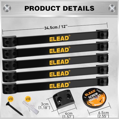 ELEAD 6-Piece 12" Magnetic Tool Holder Storage Organizer - Wall Mount Rack Garage Organization Power Magnet Hanger Workbench Board Slatwall Van Organizers Mounted Hanging Strip - Image 2