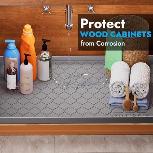 Winisok Waterproof Under Sink Mat 40" x 22", Silicone Mat, Light Gray - Image 3