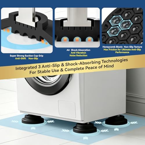 Anti Vibration Pads for Washing Machine with Powerful Sucker, Anti Vibration Pads Vibration Absorber,Washer and Dryer Stand,Stops Washer Dryer Prevents Noise, Washing Machine Stand |Black,8pcs| - Image 3