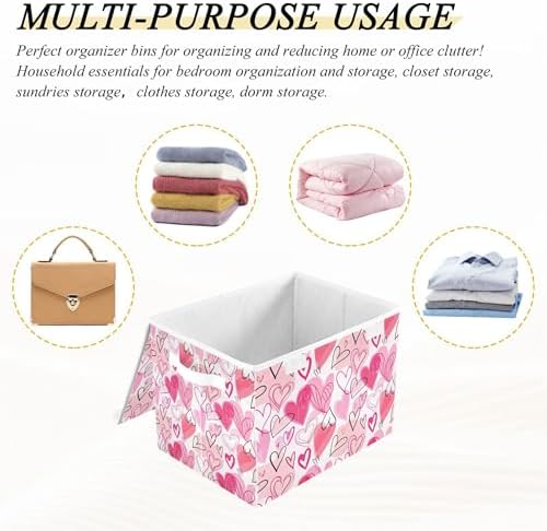 Valentine's Day Storage Bins with Lids and Carrying Handle,Foldable Storage Boxes Organizer Containers Baskets Cube with Cover for Home Bedroom Closet Office - Image 7