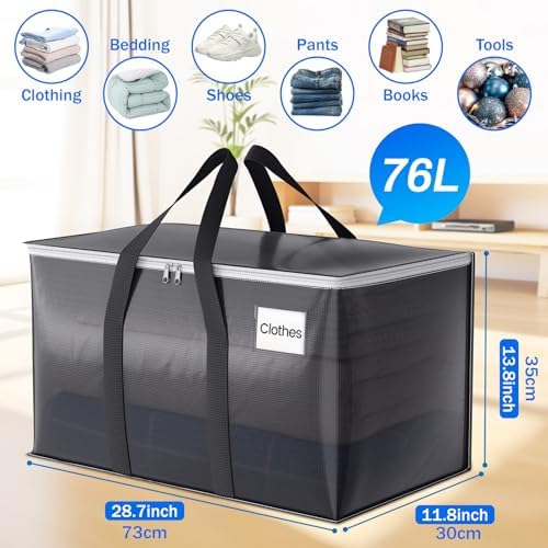 ElegantArray 8 Pack Moving Bags Heavy Duty, Moving Boxes, Storage Bags with Zipper & Handles & Tag for College & Dorm Moving Supplies Grey Laundry Hamper Bag, Foldable Space-saving Totes (76L, Grey) - Image 3