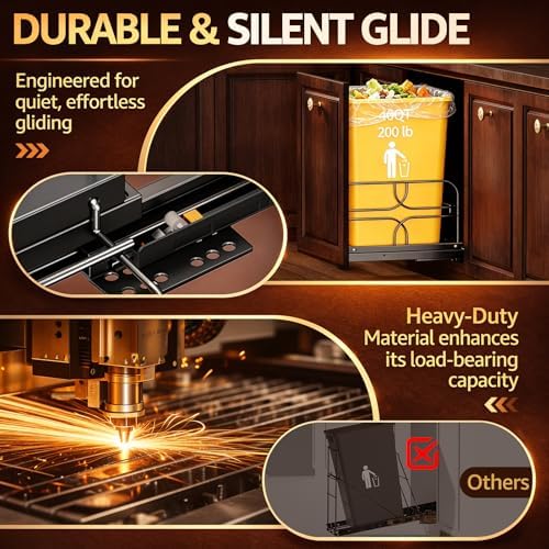 Pull Out Trash Can Under Cabinet, Soft Close Heavy Duty 200LB, Black - Image 7