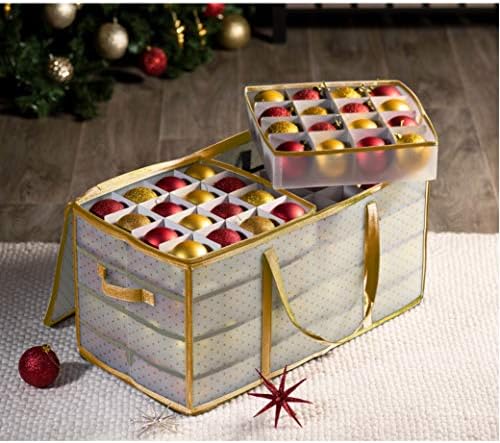 ZOBER Christmas Ornament Storage Box Plastic - Stores 128 3" Ornaments with Individual Trays - Ornament Organizer Storage Box, Durable Christmas Containers Holder - Gold - Image 2