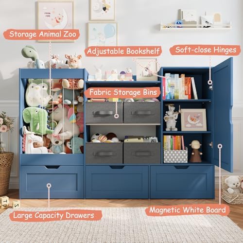 61" W Wooden Kids Toy Storage Organizer with Stuffed Animal Storage - Image 3